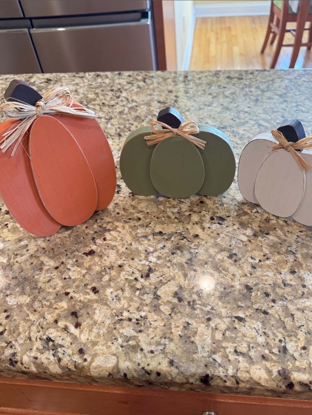 Decorative Wooden Pumpkin Trio - Orange, Green, White